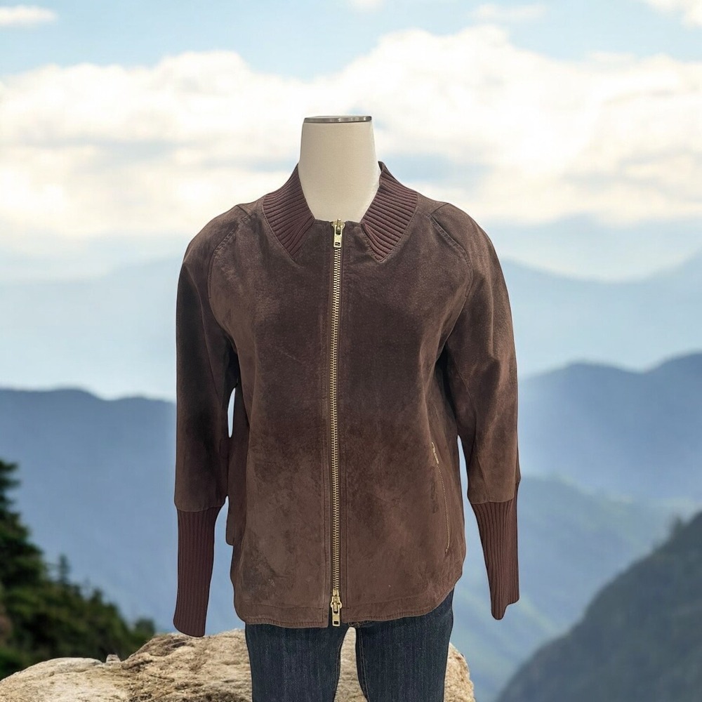 One Girl Who Brown‎ Suede Bomber Jacket XL Retro Fall Soft Trendy Versatile